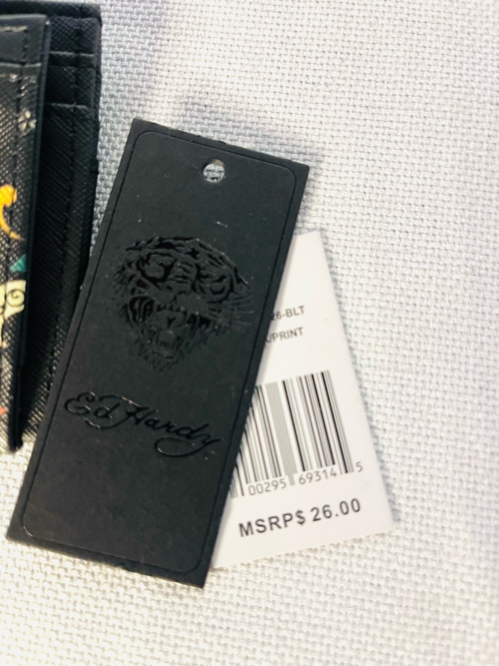 Ed Hardy Black Tattoo-Print Card Holder Coin Purse with Signature Zipper Pull - Picture 6 of 6